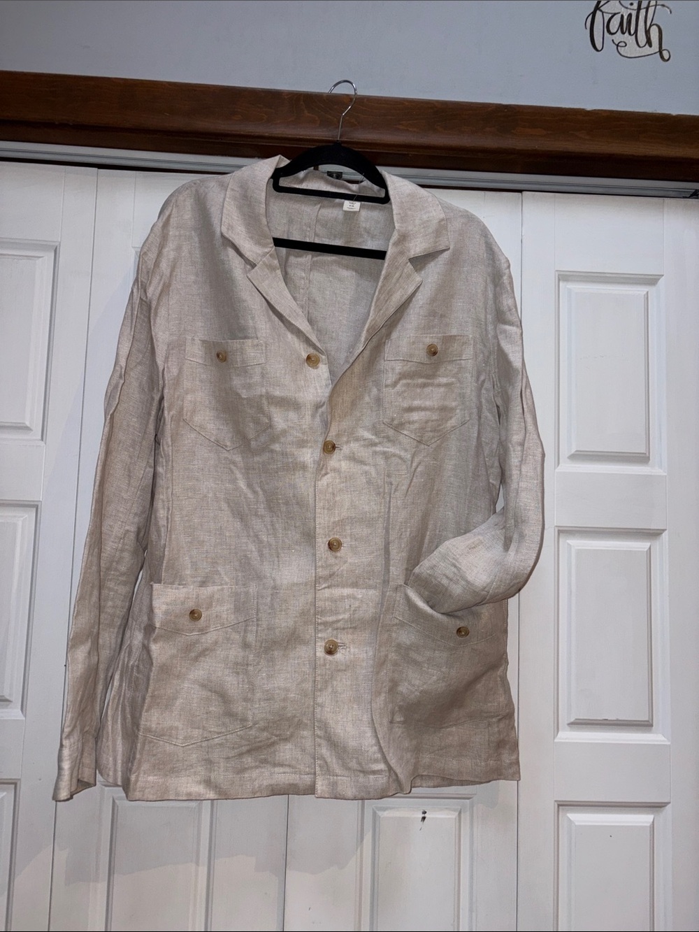 Women's Light Beige Linen Blazer Jacket - Relaxed Tailored Style